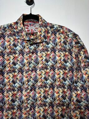 7 Downie St Multicolor Geometric Shirt Contemporary Fit Button Down Size L